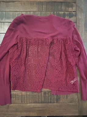LOFT Maroon Cardigan With Lace Back